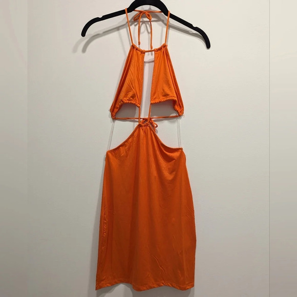 H&M Orange Halter Cutout Mini Dress Swim Cover-Up Size Small - Picture 2 of 4